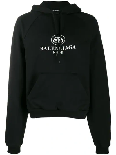 Balenciaga Bb Mode Logo-print Cotton Hooded Sweatshirt In Black