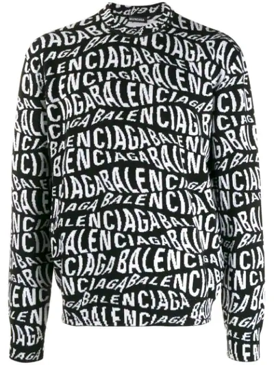 Balenciaga Logo Wave Sweater - Long Sleeves In Black