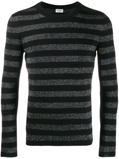 Saint Laurent Striped Glitter Knitted Top In Black,silver