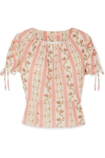 Brock Collection Ruched Grosgrain-trimmed Floral-print Silk-georgette Top In Pastel Pink