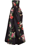 ALEX PERRY ALEX RUCHED FLORAL-PRINT SATIN-CREPE GOWN