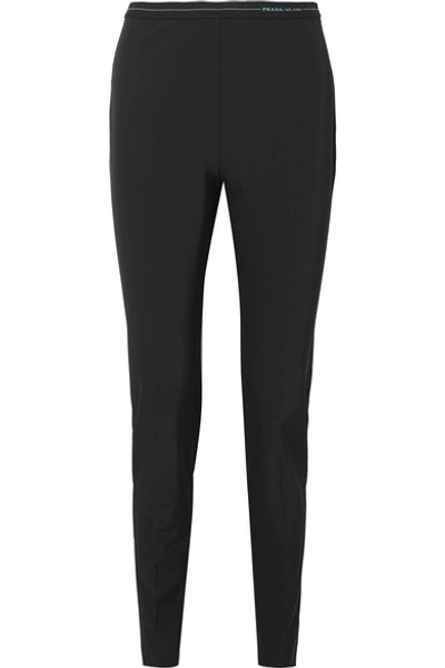 Prada Logo-detailed Stretch-twill Leggings In Black