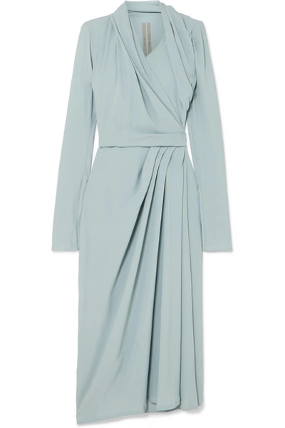 Rick Owens Draped Crepe Wrap Dress In Light Blue