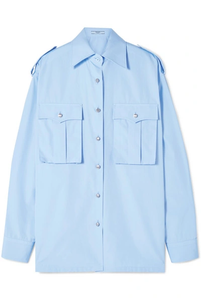 Prada Oversized Patch-pocketed Cotton-poplin Shirt In Blue