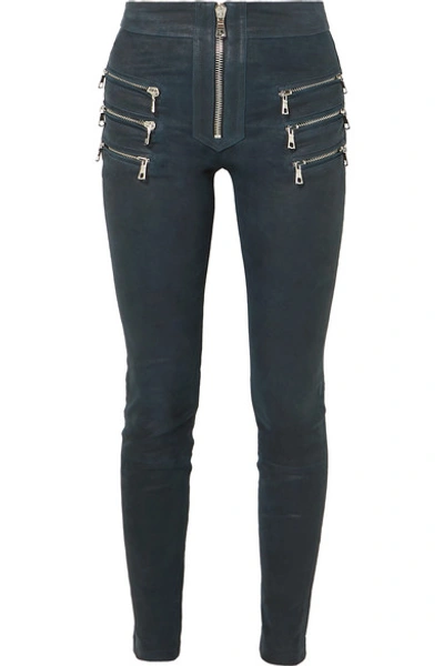 Ben Taverniti Unravel Project Zip-detailed Leather Skinny Pants In Navy