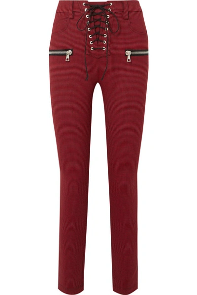 Ben Taverniti Unravel Project Lace-up Houndstooth Woven Skinny Trousers In Red