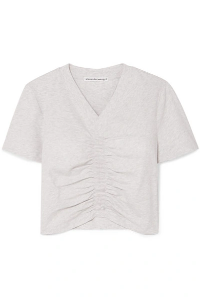 Alexander Wang T Cropped Ruched Cotton-jersey T-shirt In Light Grey