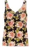 PACO RABANNE FLORAL-PRINT VELVET AND SATIN CAMISOLE