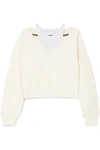ALEXANDER WANG T CROPPED LAYERED KNITTED AND STRETCH-COTTON JERSEY SWEATER