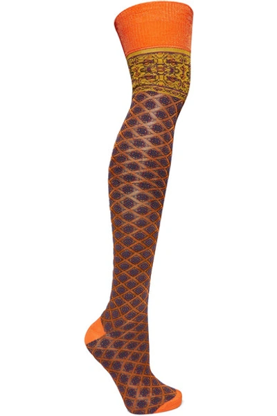 Etro Intarsia-knit Socks In Orange