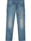 GUCCI DENIM TAPERED PANT WITH EMRBOIDERED TIGER,408637 XR424
