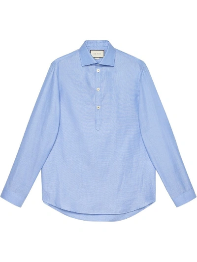 Gucci Men's Quarter-placket Oxford Shirt In Baby Blue
