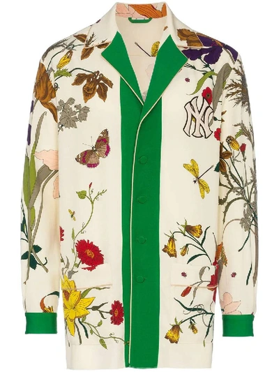 Gucci Ny Yankees Floral Print Wool Jacket In Multicolor