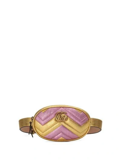 Gucci Gg Marmont Matelasse Leather Belt Bag In Gold