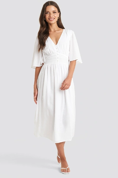 Julia Wieniawa X Na-kd Marked Waist Wide Sleeve Midi Dress - White