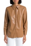 Nanushka Leather Effect Shirt In Marrone