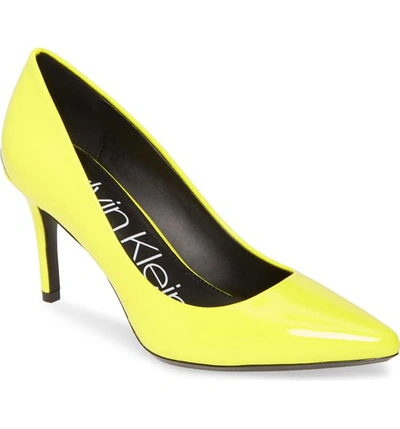 Calvin Klein 'gayle' Pointy Toe Pump In Yellow Patent Leather