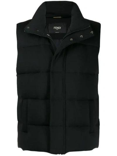 Fendi Logo Print Feather Fill Waistcoat In Black