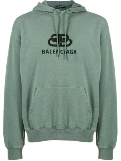 Balenciaga Oversized Logo-print Washed Loopback Cotton-jersey Hoodie In Green