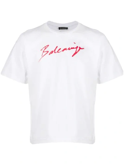Balenciaga Oversize Logo Print T-shirt In White