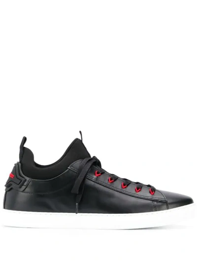 Dsquared2 Techno New Tennis Leather And Neoprene Trainer In Black