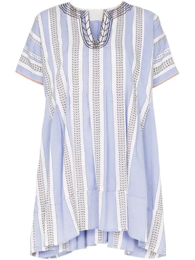 Lemlem Amira Striped Mini Smock Dress In Blue