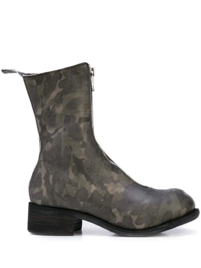 Guidi Camouflage Pattern Zip Boots In Green