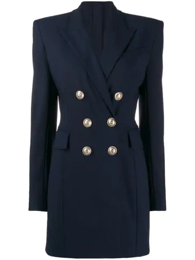 Balmain Double-breasted Stretch-wool Jacket Dress In Blue