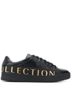 VERSACE VERSACE COLLECTION LOGO PRINT LACE UP SNEAKERS - 黑色