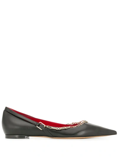 Valentino Garavani Black Chain-embellished Leather Flats