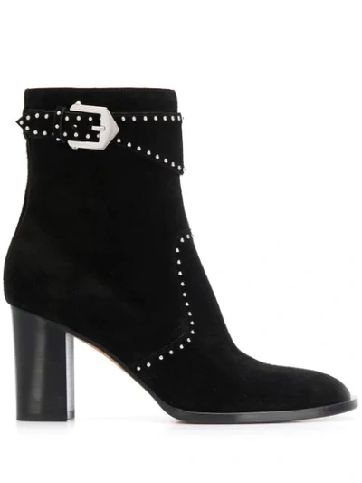 Givenchy Elegant Stud-embellished Suede Heeled Boots In Black