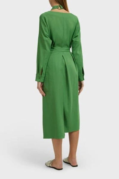 Tibi Chalky Draped Cut-out Crepe Dress In Green