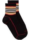 BURBERRY stripe intarsia black cotton socks,8015636