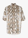 Pushbutton Snake-effect Faux Leather Shirt In Neutrals