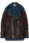 ACNE STUDIOS VELOCITE TWO-TONE SHEARLING-TRIMMED LEATHER BIKER JACKET