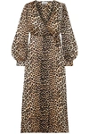 GANNI LEOPARD-PRINT SILK-BLEND SATIN WRAP DRESS