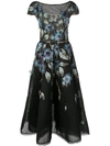 MARCHESA MARCHESA FLORAL FLARED DRESS - 黑色