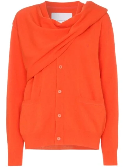 Pushbutton Scarf-wrap Cardigan In Orange