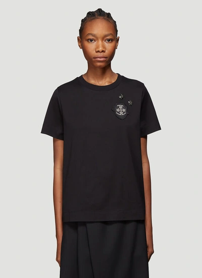 Moncler Contrast Embellished Cotton T-shirt In Black