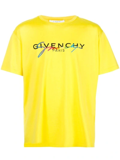 Givenchy Rainbow Logo Cotton T-shirt In Yellow