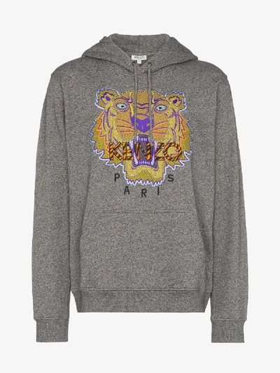Kenzo Hiking Tiger Embroidered Hoodie In Grey