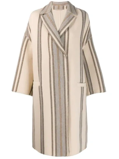 Brunello Cucinelli Blanket Stripe Wool & Cashmere Coat In Neutrals