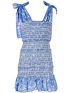 Loveshackfancy Belle Shirred Floral-print Cotton-voile Mini Dress In Blue