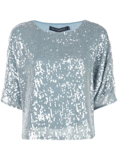 Sally Lapointe Sequin Embroidered Top In Blue