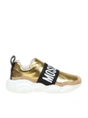 MOSCHINO SLIP ON TEDDY RUN IN GOLD LAMINATED LEATHER,10997308