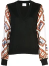 BURBERRY scarf print knitted top,8013381