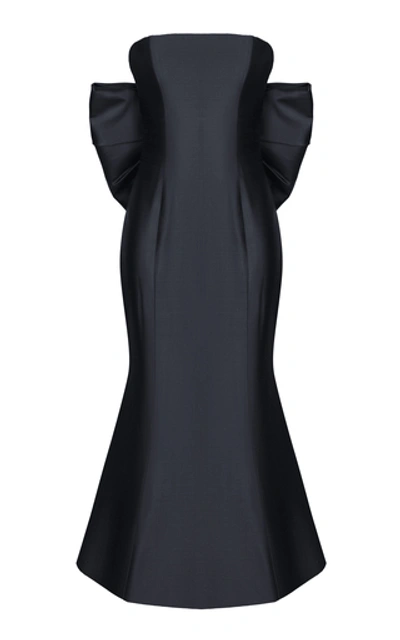 Rasario Bow-embellished Silk Corset Midi Dress In Black