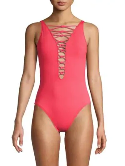 Bleu Rod Beattie Let's Get Knotty Lace-front One-piece Swimsuit In Watermelon