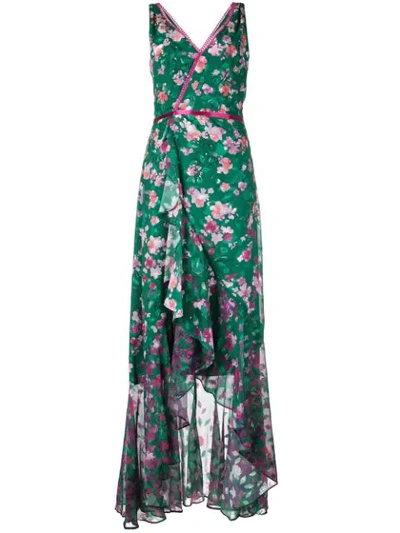 Marchesa Notte Long Floral Wrap Dress - 绿色 In Green