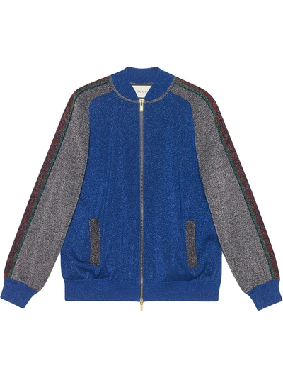 Gucci Wool Lamé Bomber Jacket In Blue